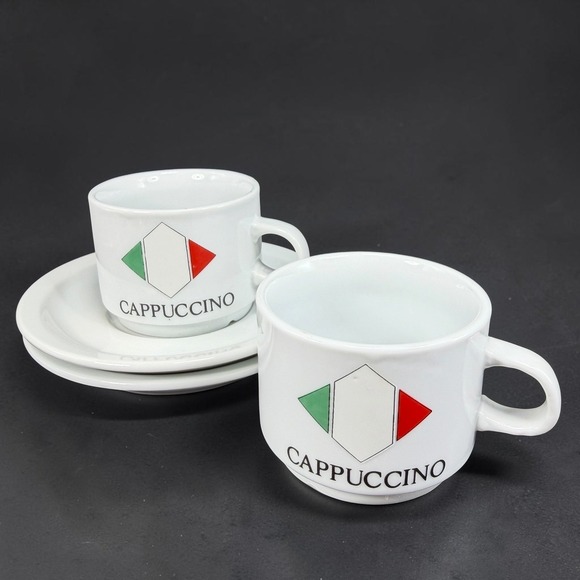 La Bomboniera Other - La Bomboniera Italian Flag Cappuccino Cup and Saucer Set White Ceramic 4pc